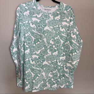 Roamans Long Sleeve Crewneck Tee Plus Size 14/16 Paisley Green Knit Top Casual